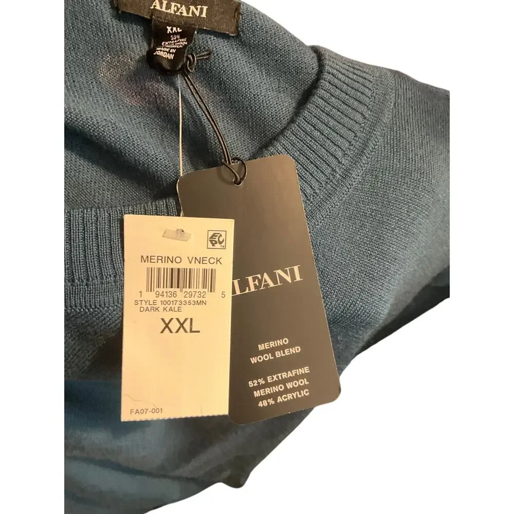Alfani Merino Wool Quiet Luxury Preppy V Neck Sweater Dark Teal NWT XXL